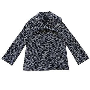 St. John Boucle Knit Black Grey White Collared Sweater Wrap Jacket Pockets 4